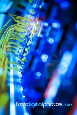 Fiber Optic With Servers In A Technology Data Center Stock Photo