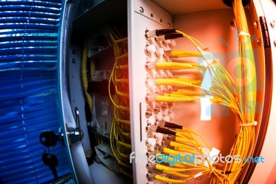 Fiber Optic With Servers In A Technology Data Center Stock Photo