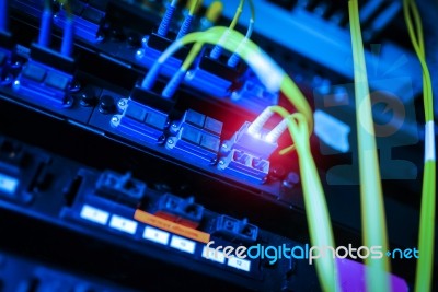 Fiber Optic With Servers In A Technology Data Center Stock Photo