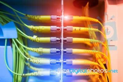 Fiber Optic With Servers In A Technology Data Center Stock Photo