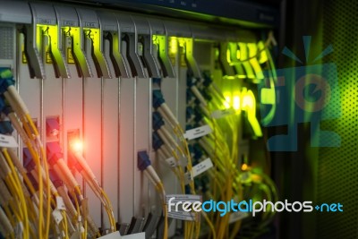 Fiber Optic With Servers In A Technology Data Center Stock Photo