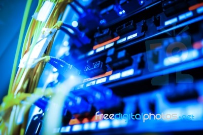 Fiber Optic With Servers In A Technology Data Center Stock Photo