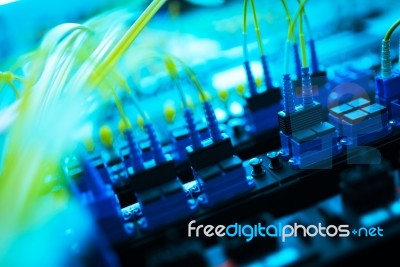 Fiber Optic With Servers In A Technology Data Center Stock Photo