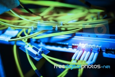 Fiber Optic With Servers In A Technology Data Center Stock Photo