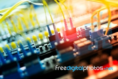 Fiber Optic With Servers In A Technology Data Center Stock Photo