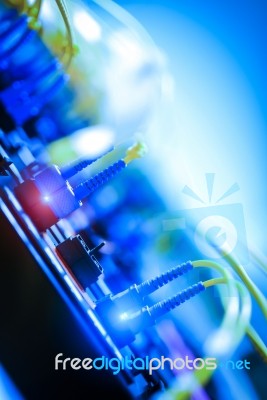 Fiber Optic With Servers In A Technology Data Center Stock Photo