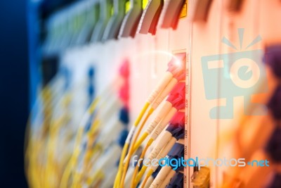 Fiber Optic With Servers In A Technology Data Center Stock Photo