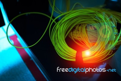 Fiber Optic With Servers In A Technology Data Center Stock Photo