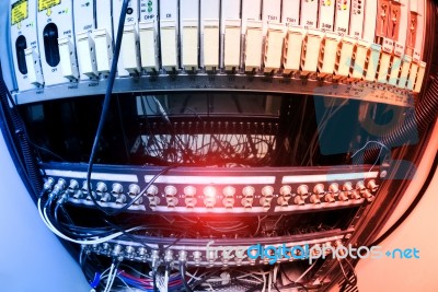 Fiber Optic With Servers In A Technology Data Center Stock Photo