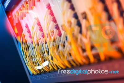 Fiber Optic With Servers In A Technology Data Center Stock Photo