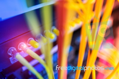 Fiber Optic With Servers In A Technology Data Center Stock Photo