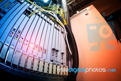 Fiber Optic With Servers In A Technology Data Center Stock Photo