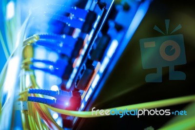 Fiber Optic With Servers In A Technology Data Center Stock Photo