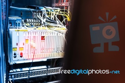 Fiber Optic With Servers In A Technology Data Center Stock Photo