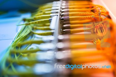 Fiber Optic With Servers In A Technology Data Center Stock Photo