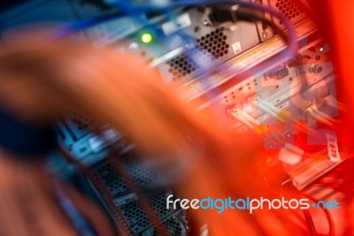 Fiber Optic With Servers In A Technology Data Center Stock Photo