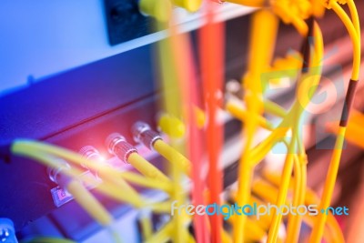 Fiber Optic With Servers In A Technology Data Center Stock Photo