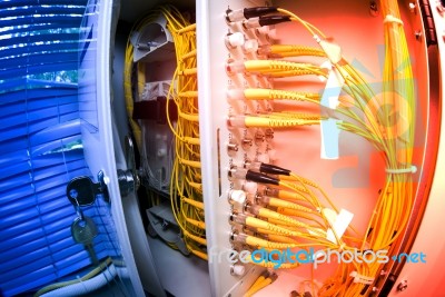 Fiber Optic With Servers In A Technology Data Center Stock Photo