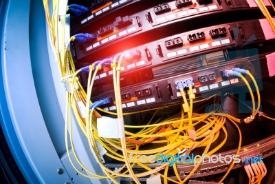 Fiber Optic With Servers In A Technology Data Center Stock Photo