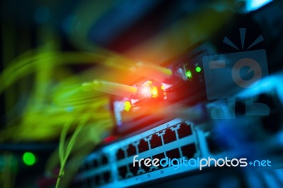 Fiber Optic With Servers In A Technology Data Center Stock Photo