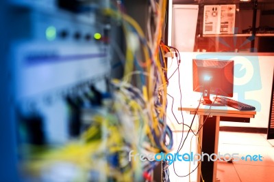 Fiber Optic With Servers In A Technology Data Center Stock Photo