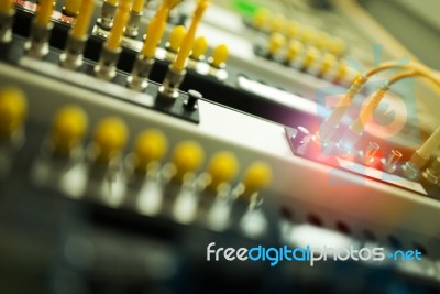 Fiber Optic With Servers In A Technology Data Center Stock Photo