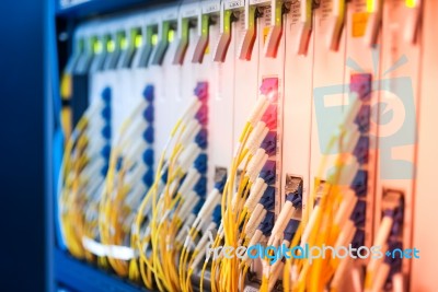 Fiber Optic With Servers In A Technology Data Center Stock Photo