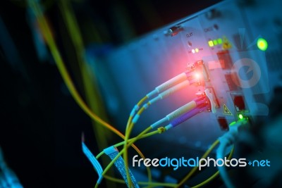 Fiber Optic With Servers In A Technology Data Center Stock Photo