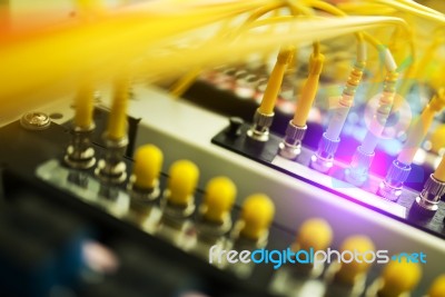 Fiber Optic With Servers In A Technology Data Center Stock Photo