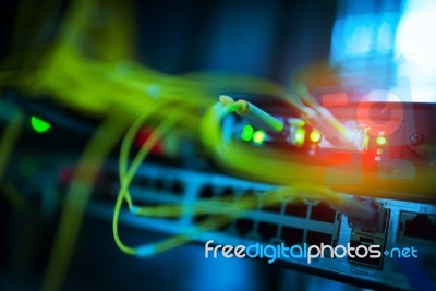 Fiber Optic With Servers In A Technology Data Center Stock Photo