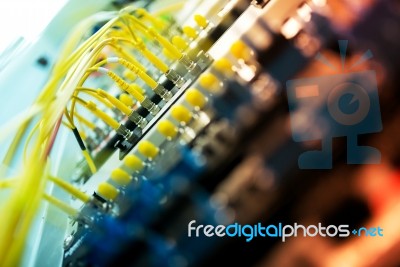 Fiber Optic With Servers In A Technology Data Center Stock Photo