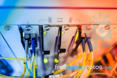 Fiber Optic With Servers In A Technology Data Center Stock Photo