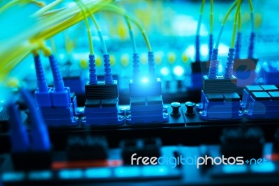 Fiber Optic With Servers In A Technology Data Center Stock Photo