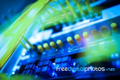 Fiber Optic With Servers In A Technology Data Center Stock Photo