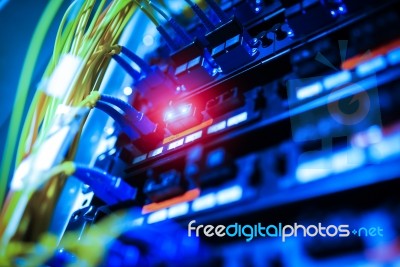 Fiber Optic With Servers In A Technology Data Center Stock Photo