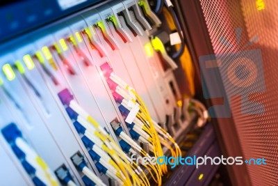 Fiber Optic With Servers In A Technology Data Center Stock Photo