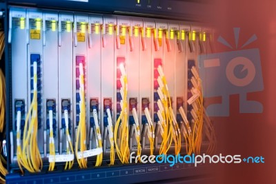 Fiber Optic With Servers In A Technology Data Center Stock Photo