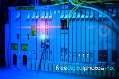 Fiber Optic With Servers In A Technology Data Center Stock Photo