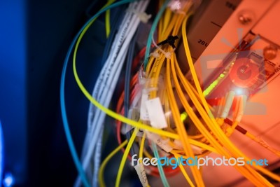 Fiber Optic With Servers In A Technology Data Center Stock Photo