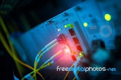 Fiber Optic With Servers In A Technology Data Center Stock Photo