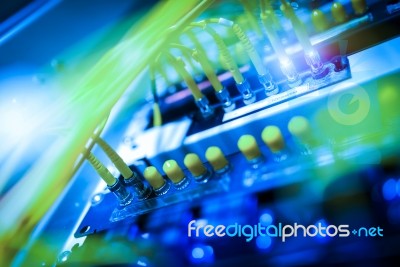 Fiber Optic With Servers In A Technology Data Center Stock Photo