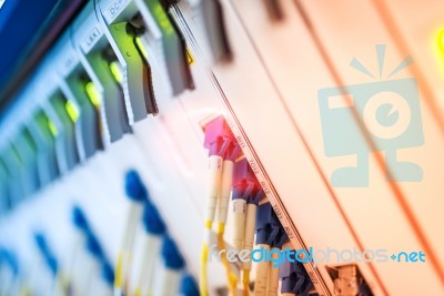 Fiber Optic With Servers In A Technology Data Center Stock Photo