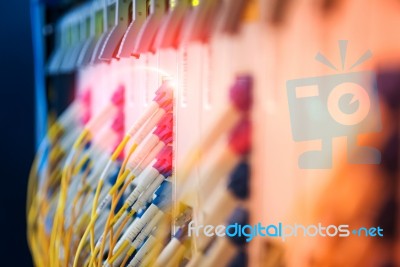 Fiber Optic With Servers In A Technology Data Center Stock Photo