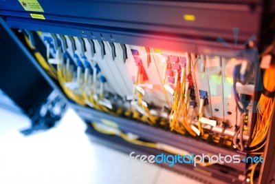 Fiber Optic With Servers In A Technology Data Center Stock Photo