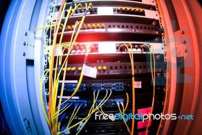 Fiber Optic With Servers In A Technology Data Center Stock Photo