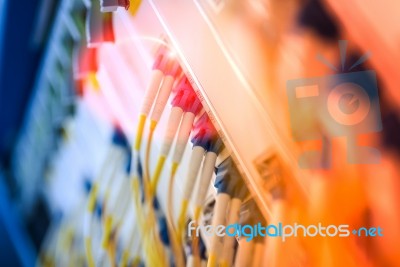 Fiber Optic With Servers In A Technology Data Center Stock Photo