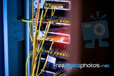 Fiber Optic With Servers In A Technology Data Center Stock Photo