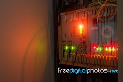 Fiber Optic With Servers In A Technology Data Center Stock Photo