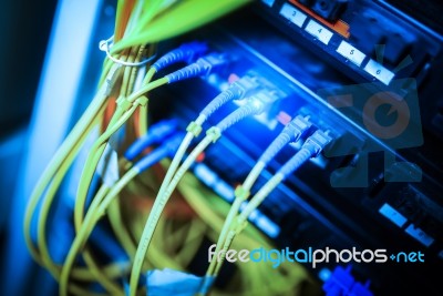 Fiber Optic With Servers In A Technology Data Center Stock Photo