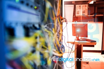 Fiber Optic With Servers In A Technology Data Center Stock Photo